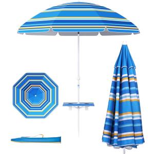 7ft Beach Umbrella with Sand Anchor, Summer Carnival | Portable Sunshade Outdoor Patio Umbrella with 8 Sturdy Ribs Air Vent Push Button Tilt and Crank for Backyard, Pool and Beach