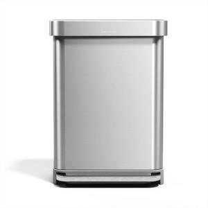 simplehuman 55 Liter / 14.5 Gallon Rectangular Hands-Free Kitchen Step Trash Can with Soft-Close Lid, Brushed Stainless Steel