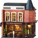 DIY Miniature House Kit, CUTEROOM Wooden Dollhouse Kit Mini House Making Kit with Furnitures, DIY Dollhouse Kit Birthday Gift (Garden Restaurant), D016-US