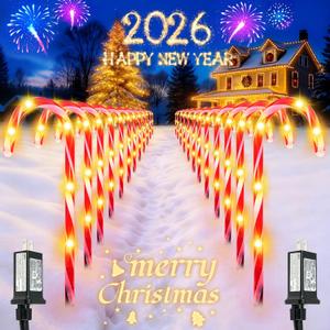 BOSSERN 24 Pack Christmas Candy Cane Lights Plug in, Jumbo Candy Cane Light Waterproof, 8 Modes Christmas LED Decorations for Outdoor, Pathway Lights Plug in for Garden Lawn Yard Patio Decorations (Warm White)