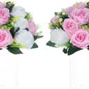NUPTIO Flower Centerpieces for Wedding Tables: Pink & White Artificial Flower Ball Arrangement for Weddings Party - 2 Pcs Fake Floral Rose for Birthday Bridal Shower Decorations
