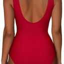 SUUKSESS Women One Piece Ruched Swimsuit Tummy Control Backless Bathing Suit (Red, XL)