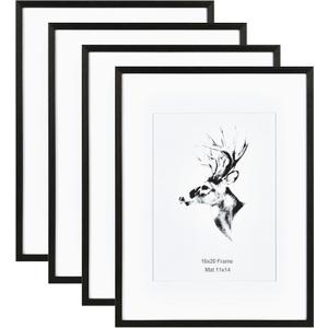 Yaetm 16x20 Frame Matted to 11x14 Set of 4, Solid Wood Black Picture Frame 16x20 for Photos, Posters & Art Prints, Wall Gallery for Horizontal and Vertical Wall Mount (4 pack, Black)