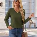 YUCOLEN Long Sleeve Shirts for Women V Neck Casual Tops Loose Fit Soft Basic Tee Business Blouses Fall Fashion Clothes (Green, L)