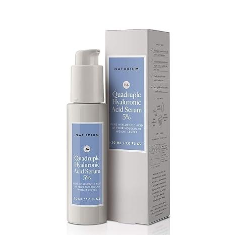 Naturium Quadruple Hyaluronic Acid Serum 5%, Hydrating & Plumping Face Serum, AntiAging & Moisturizing Skin Care, FragranceFree, 1 oz