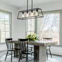Black Farmhouse Chandeliers for Dining Room, Rustic Kitchen Island Light Fixture, 4-Lighting Linear Pendant Lamp Kitchen Island with Glass Shade Apply to Dining Room Light fixtures Over Table