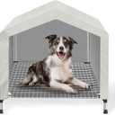 Elevated Dog House for Outdoor or Indoor - Waterproof Dog Tent Cat House, Dog Sunshade Tent, Pet House with Removable Cover, Suitable for Medium Cats Dogs, M-Beige