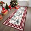 GarveeHome Christmas Washable Runner Rug 2x6, Holiday Decor Runners for Kitchen Soft Low Pile Christmas Tree and Deer Rug Non Slip Long Carpet for Living Room Laundry Hallway, Red