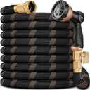 Garden Hose 50FT, Lightweight Flexible Water Hose, 5/8" Kink Free Leak Proof Hose, Heavy Duty 96-Layer Woven with 3/4" Brass Fittings, 10 Function Nozzle for Yard Lawn Outdoor Car Wash(BlackRosegold)