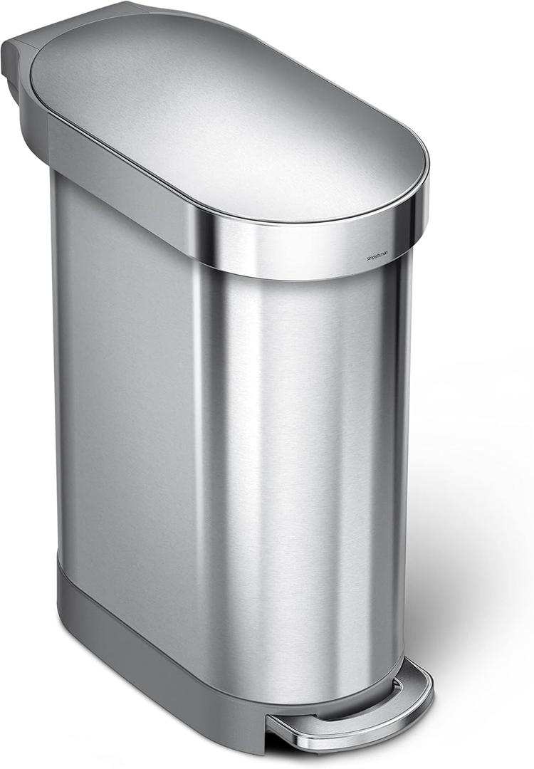 simplehuman 45 Liter / 12 Gallon Slim Hands-Free Kitchen Step Trash Can, Brushed Stainless Steel
