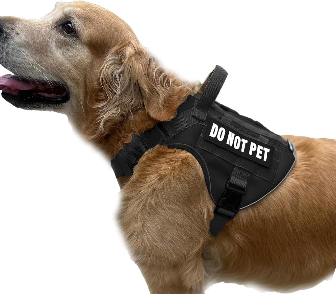 Tactical Dog Harness for Medium and Large Breeds, Air Dog Vest No Pull with Reflective Do Not Pet Patches, Breathable Dog Molle Vests for Training Walking Hunting Black, Large