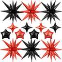 14pcs Black Red Star Balloons, Mixed Star Foil Balloon, 22Inch Explosion Stars Balloons with 10Inch Stars Shaped Balloon, for Graduation Birthday Anniversary BBQ Casino New Year Party Decorations