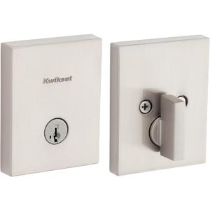 Kwikset San Clemente Deadbolt Lock, Satin Nickel Rectangle Exterior Keyed Front Entry Door, Pick Resistant SmartKey Rekey Security, Single Cylinder Dead Bolt, with Microban Protection