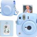 Camera Case for Fujifilm Instax Mini 12 Instant Film Camera, Leather Protective Camera Crossbody Bag for Fuji Mini 12 with Photo Album, Adjustable Shoulder Strap, Pastel Blue