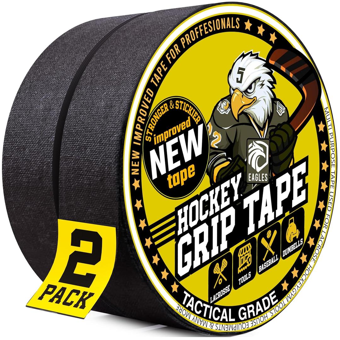 EAGLES Hockey Tape Multipurpose Cloth Tape 60 Feet/Roll for Lacrosse Baseball & Softball Bats, Pullup Bars, Sports Gift Perfect for Wrist, Ankle, Foot, Gymnastics Bar Tape, Fde Grip Tape (Black)