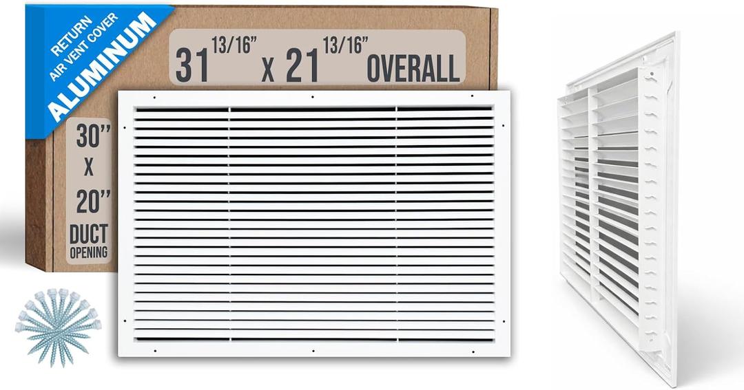 Fits 30x20 Duct Opening | Aluminum Return Air Grille by Handua | Vent Cover Grill for Sidewall and Ceiling | Rust Free | Durable Powder Coating | HVAC Cold Air Intake Grille | White