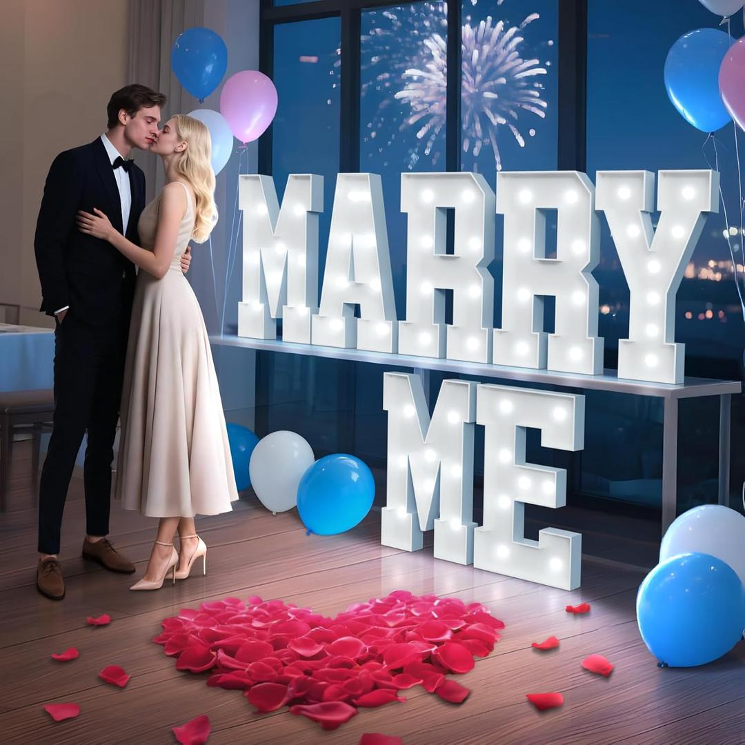2FT Marry Me Light up Letters, Marquee Letters for Wedding Decor, Will You Marry Me Sign for Romantic Engagement Anniversary Proposal Party Decorations