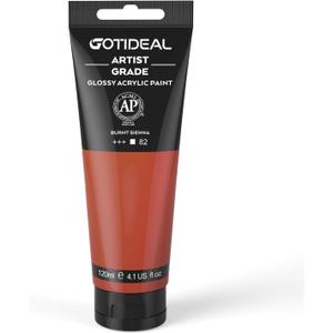 GOTIDEAL Acrylic Paint Burnt Sienna Tubes(120ml, 4.1 oz) Non Toxic Non Fading,Rich Pigments for Painters,Ideal for Canvas Wood Clay Fabric Ceramic Craft Supplies (Burnt Sienna)