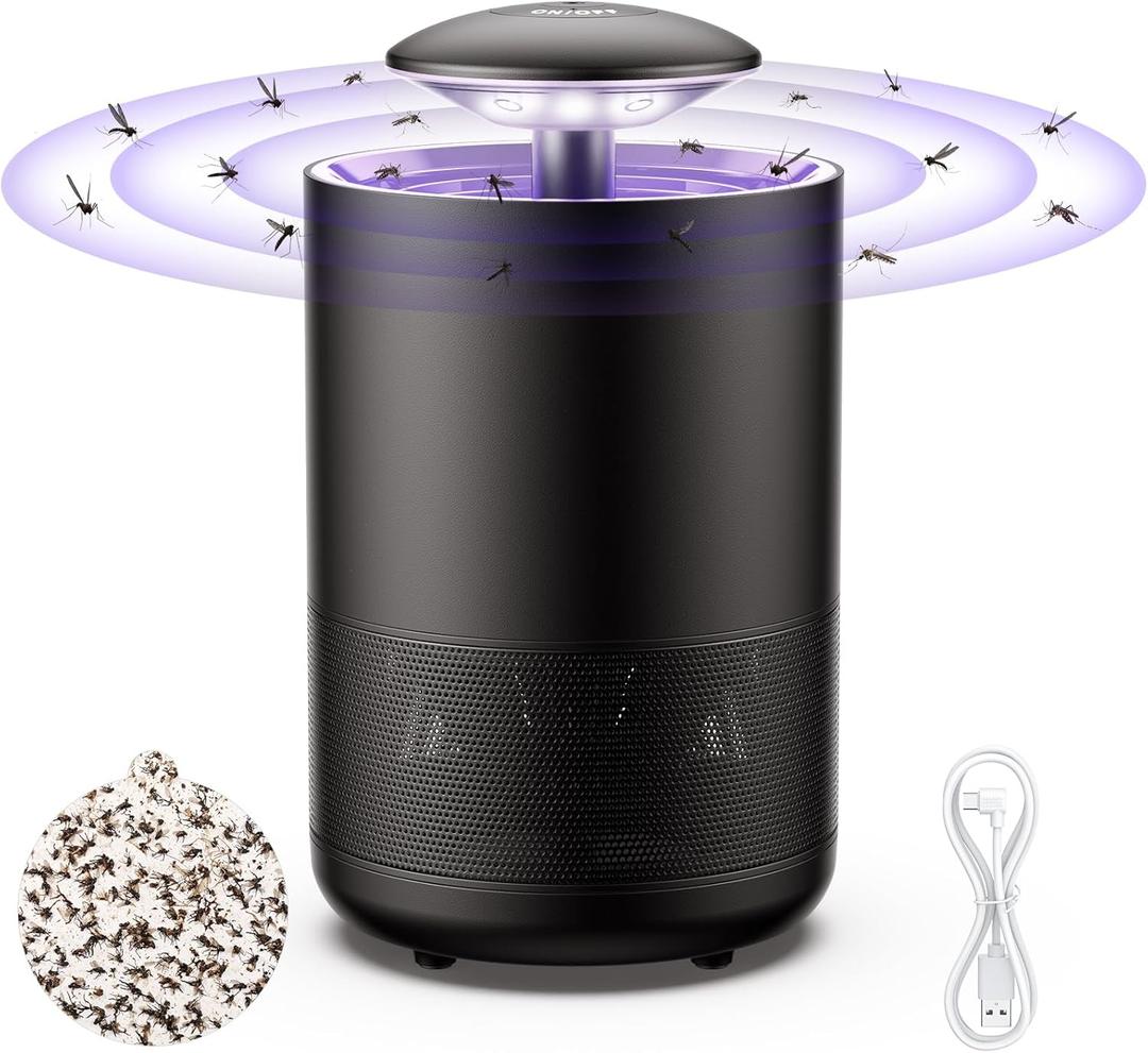 Indoor Mosquito Trap Fruit Fly Gnat Flying Insect Catcher for House Kitchen Outdoor Camping Portable UV Light Traps Plug in Lightweight Fly Control 360 Fan Bug Catching Device with 3 Glue Boards