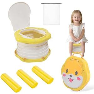 SunnySmile Travel Potty for Toddler,Portable Toilet for KidsPotty Training Toilet Seat Applicable to TravelCamping, Outdoor, IndoorWith 45 Potty BagsCartoon Design, Children Will Like it More