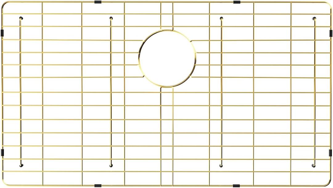 POPFLY 304 Stainless Steel Gold Kitchen Sink Grid Protector, 29-1/2" 16-1/2" Sink Bottom Grate with Rear Drain for Single Bowl Kitchen Sinks, Scratch & Noise Protection, PF603118UWG-G126