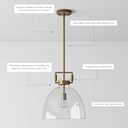 Nathan James Leigh Pendant Lighting, Hanging Ceiling Light with Oversized Glass Shade and Adjustable Cord, for Kitchen Island or Entryway, Vintage Brass/Clear, Set of 2