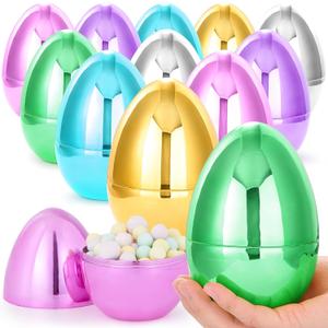 JOYIN 12 Pcs Large Metallic Easter Eggs, 6 Inches Colorful Jumbo Plastic Eggs Fillable for Easter Themed Hunt Basket Stuffers Fillers Filling Treats Party Favor Classroom Prize Supplies