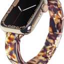 Slim Bangle Stretchy Watch Band Compatible with Apple Watch for Women, Tortoise Shell Resin Fashion Watch Bracelet Strap for iWatch SE, Series 8/7/6/5/4/3/2/1, 38/40/41mm, 42/44/45/49mm (Caramel)