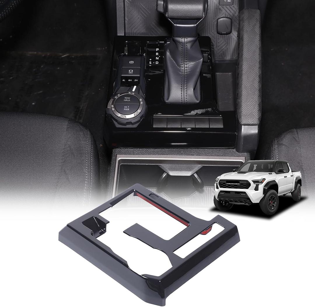 Daeiclru Gear Shift Panel Cover Trim Compatible with Toyota Tacoma 2024 2025, Gear Shifter Console Anti-Scratch Panel Decorative Sticker Trim Frame Interior Accessories (Glossy Black)