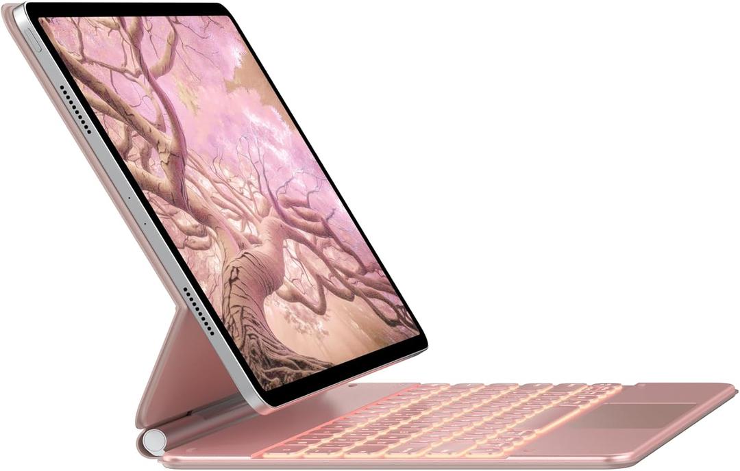 typecase Edge Keyboard Case for iPad Air 13-inch(M3/M2, 2025/2024) & iPad Pro 12.9-inch(6th/5th/4th/3rd Gen), Magic Keyboard with 11-Color Backlight, Multi-Touch Trackpad, Pencil Holder, Rose Gold