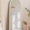Delma Arched Full Length Mirror, Free Standing Floor Velvet Finish Frame Mirror for Leaning or Hanging, Soft Touch Bedroom & Living Room Decor, Cream White