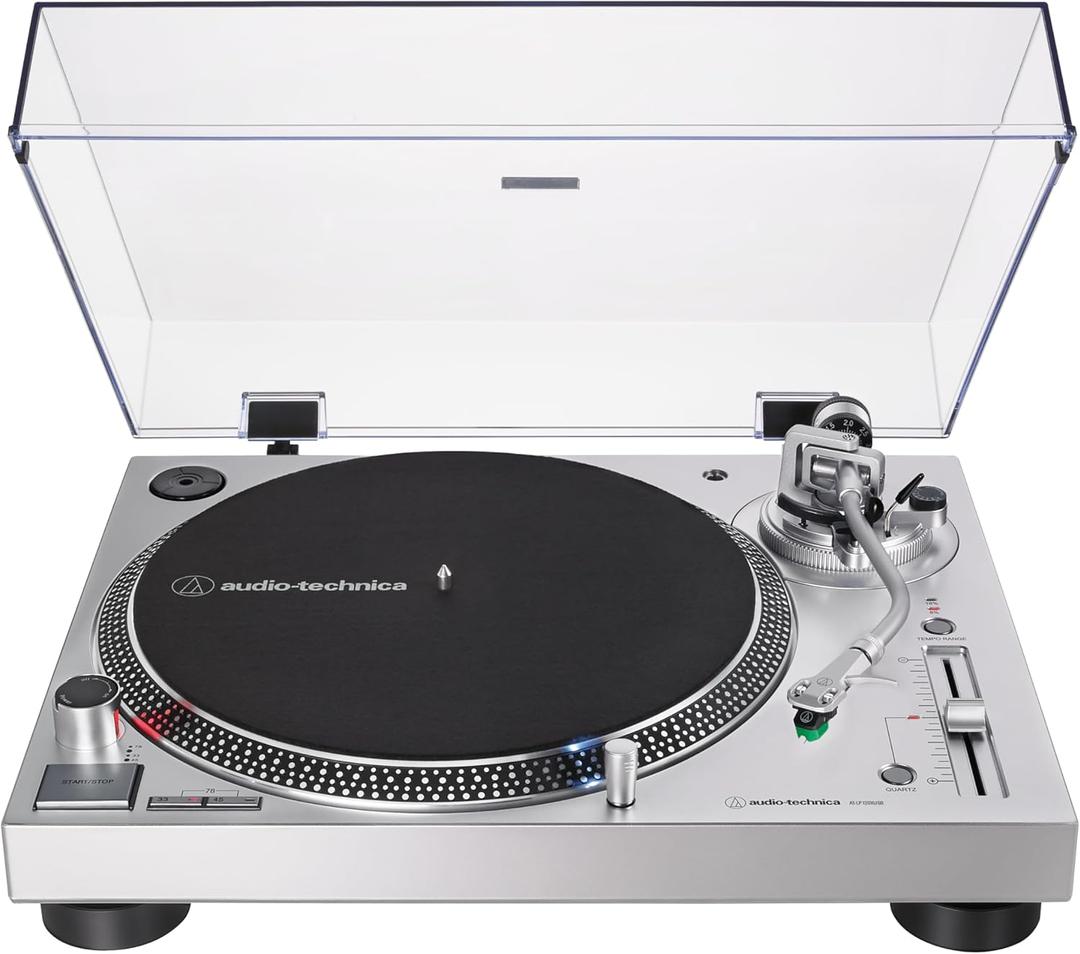 Audio-Technica AT-LP120XUSB-SV Direct-Drive Turntable (Analog & USB), Fully Manual, Hi-Fi, 3 Speed, Convert Vinyl to Digital, Anti-Skate and Variable Pitch Control, Silver