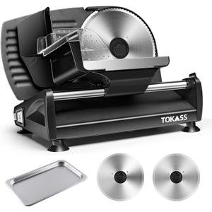 Meat Slicer, 200W Electric Food Slicer with 2 Removable 7.5" Stainless Steel Blades and Stainless Steel Tray, Child Lock Protection, Adjustable Thickness, Food Slicer Machine for Meat Cheese Bread