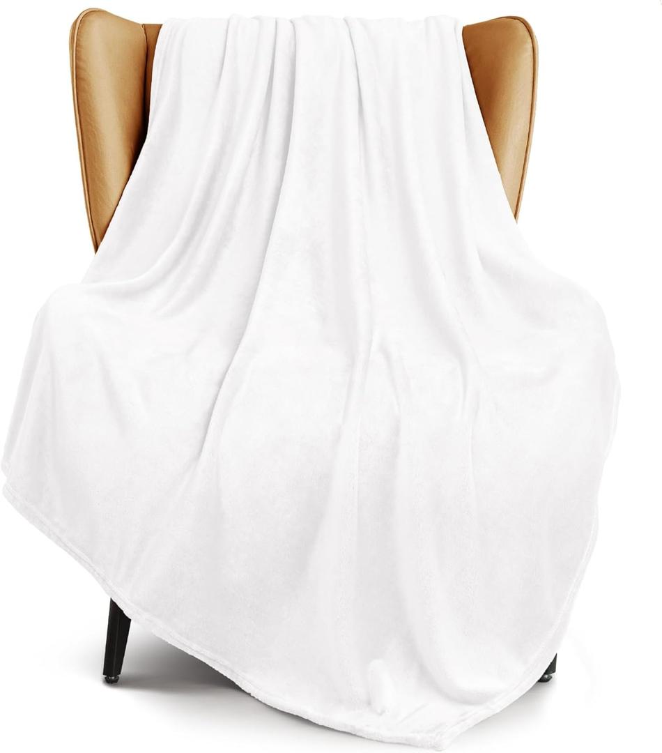 Exclusivo Mezcla Fleece Pure White Throw Blanket for Couch, Sofa, Super Soft and Warm Blankets, All Season, Cozy, Plush, Lightweight, 50x60 Inches