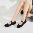 BABUDOG Womens Mary Jane Flats with Strap,Faux Suede Black Flats Shoes,Flats Shoes Women Dressy Comfortable