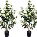 Artificial Camellia Tree 3.4ft Fake Trees pseudophyte (2, White)