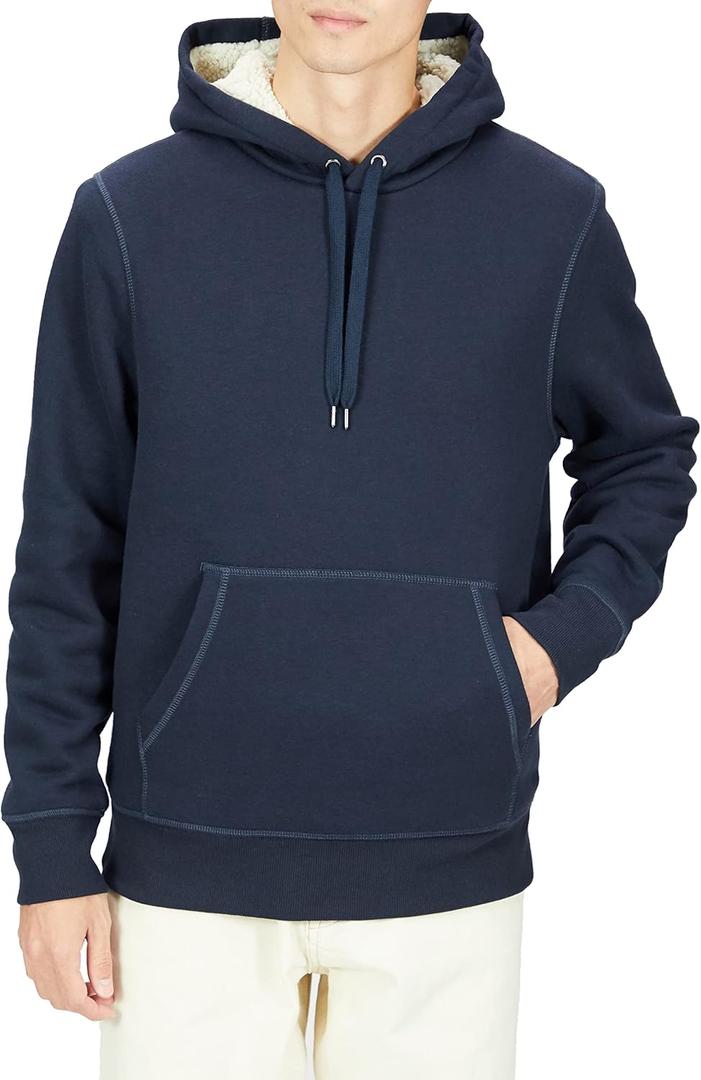 Amazon Essentials Men's Sherpa-Lined Pullover Hoodie (X-Large, Navy)