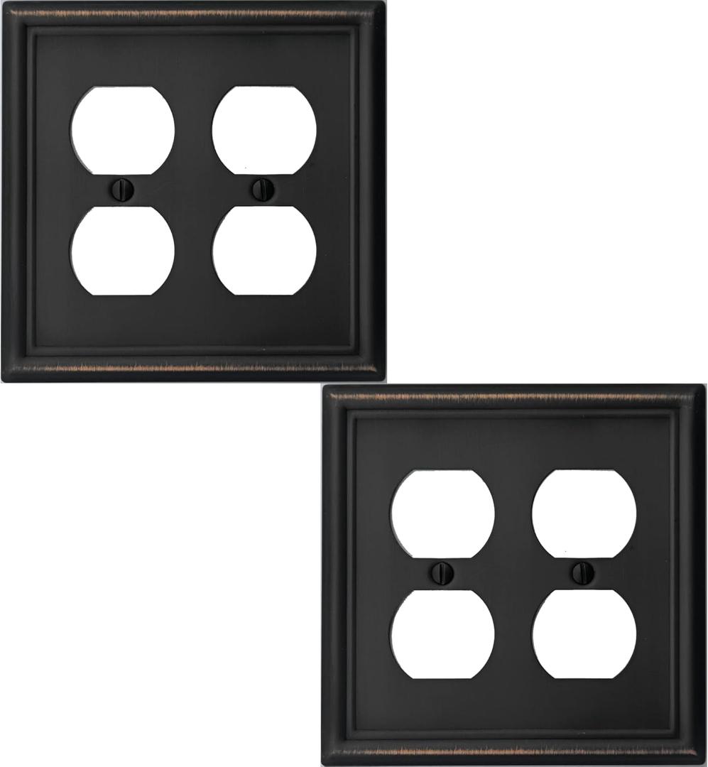 Double Duplex Outlet Light Switch Cover Luca Metal Wall Plate, 2-Pack Aged Bronze 2 Gang, for Receptacle Light Switch, Switch Cover Decorative Wallplate, Durable