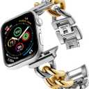 ALAMHI Compatible With Apple Watch Band 38mm/40mm/41mm, Gold Cowboy Chain Stainless Steel Metal Wristband Women Men Replacement for iWatch SE Series Ultra/9/8/7/6/5/4/3/2/1