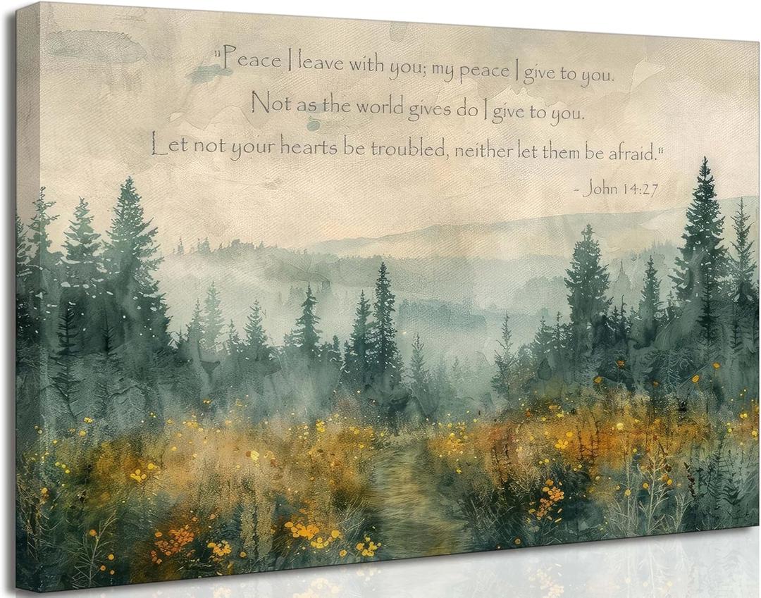 Christian Bible Canvas Wall art Scripture John14:27 Vintage Forest Pathway Landscape Watercolor Painting Picture Wall Decor Poster Print Artwork for Living Room Bedroom Home Decoration (Canvas, 24x36in) (36L" x 24W")