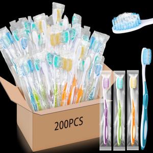 Maxcheck 200 Pack Colorful Prepasted Disposable Toothbrushes Bulk Individually Wrapped Toothbrushes with Toothpaste for Travel Hotel Donation Homeless Gift (Blue,Orange,Green,Purple)
