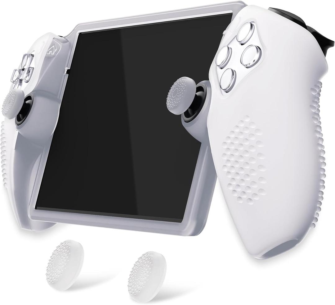 PlayVital Design for PS Portal Silicone Protective Case with Thumb Grips Enhanced Grip Comfort | Anti-Slip 3D Studded Design | Full Protection Clear White