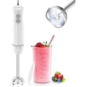 Bonsenkitchen Hand Blender, Immersion Blender with 2 Mixing Speed, 2-In-1 Hand Held Stick Mixer with Beaker for Soups, Smoothies, Sauce, White