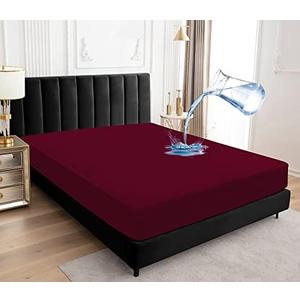Sufdari Mattress Protector,Waterproof Mattress Cover Queen,18" Deep Pocket Mattress Protector,Fitted Sheet Style with Elastic Rubber Band,Washable and Easy Care-Dark red,Queen