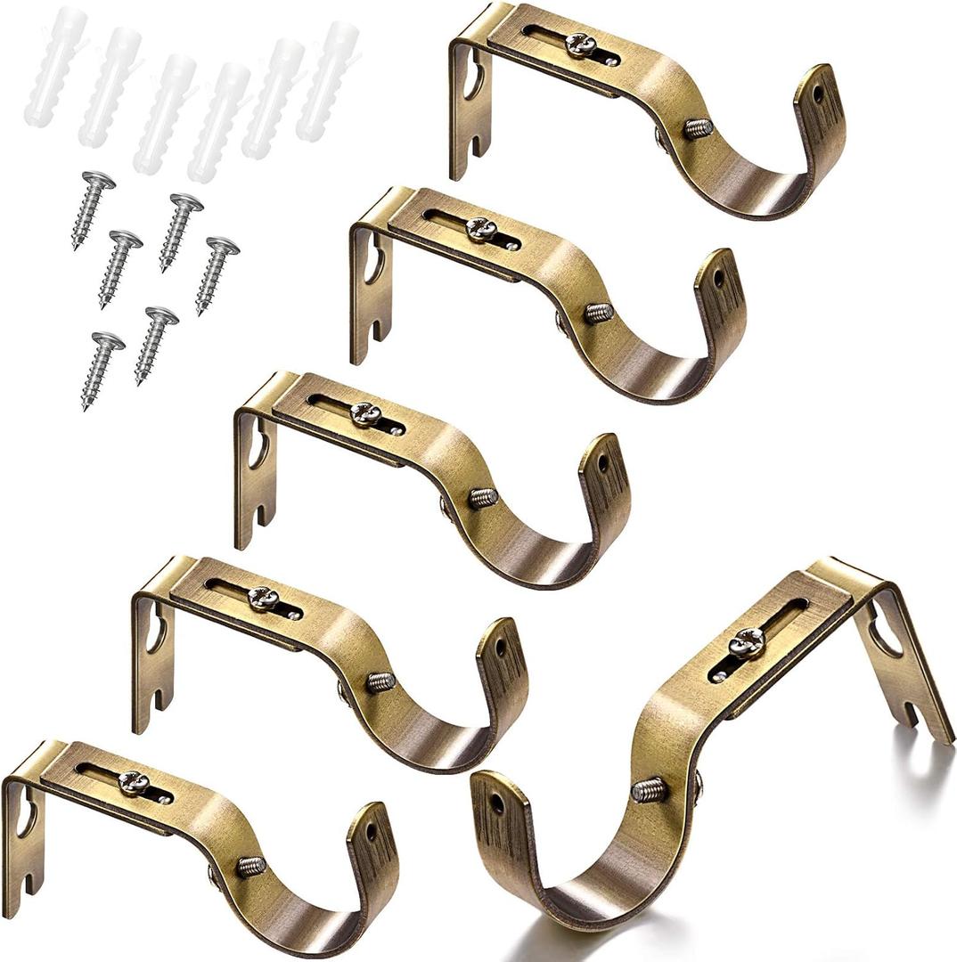 Frienda 6 Pcs Curtain Rod Brackets Adjustable Holder Wall for 1 Inch Diameter Curtain Rod General Bracket Hooks with Screws (Green Bronze)