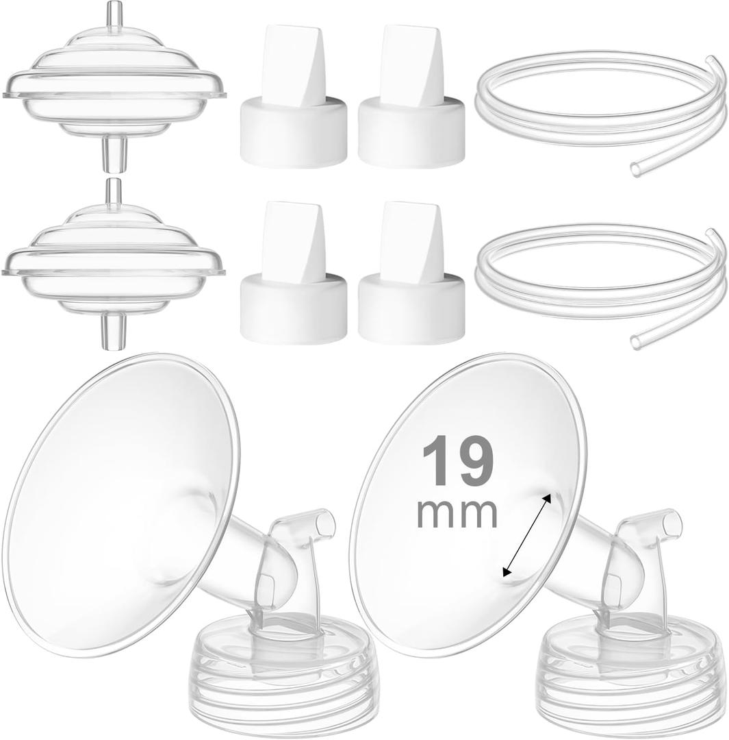 Breast Pump Accessories Kit - 19mm Flange Set Compatible with Spectra S1/S2/Motif Luna, Includes Valves, Tubing & Backflow Protectors