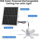 21.5'' Solar Rechargeable Ceiling Fan Light Kit for Outside Gazebo, Patio, Canopy Tent, Shed, Greenhouse, 64 Wh Battery Operated with 25W Solar Powered, Remote Control, 13.2 FT Cord Length