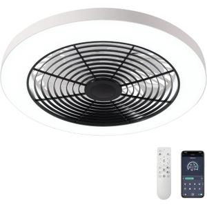 Orison Ceiling Fans with Lights, Low Profile Ceiling Fan with Lights and Remote, 6 Wind Speeds Smart Flush Mount Ceiling Fan for Bedroom, Kids Room and Living Room 19.7" (Black) (Black (Standard))