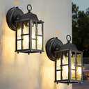 OKELI 2-Pack Dusk to Dawn Outdoor Wall Lights, Weatherproof Exterior Lighting Fixture Wall Mount, Aluminum Ripple Glass Porch Light, Anti-Rust Outside Wall Sconce for House, Garage(Black&Gold-Trim)