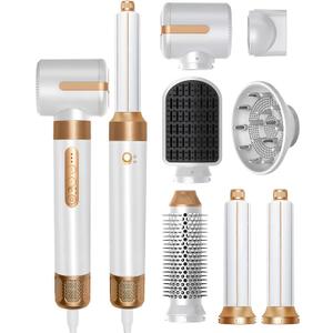 Hair Dryer Styler 7 in 1, High Speed Blow Dryer Wrap Air Styling Tools Set - Hot Air Brush, Diffuser, Nozzles, Hair Straightener Comb, Curling Wand, Hair Volumizer (White)